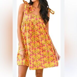 Floral tie sleeve mini dress